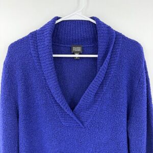 Eileen Fisher Royal Blue Merino Wool Cashmere Shawl Collar Sweater Large